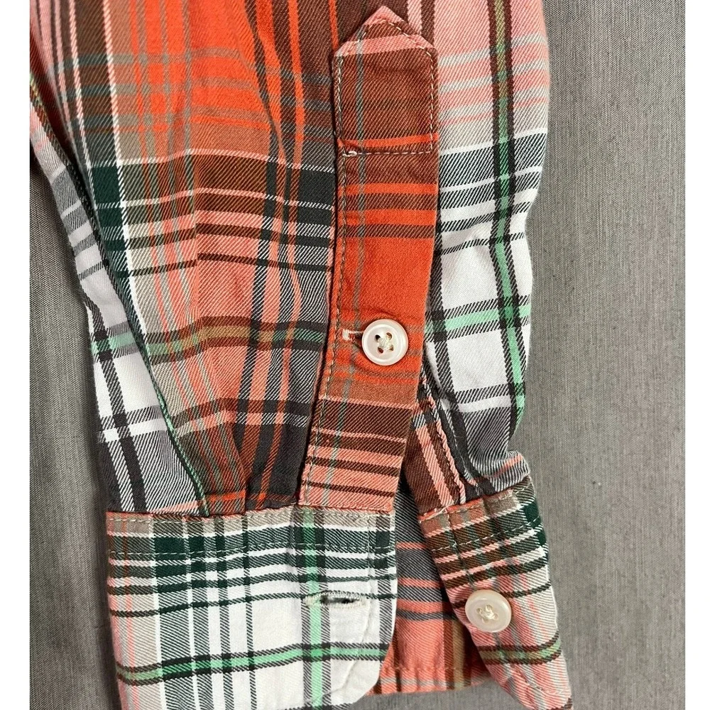 Ralph Lauren Button-Down Boys L 14-16 Plaid Orange Black White EUC